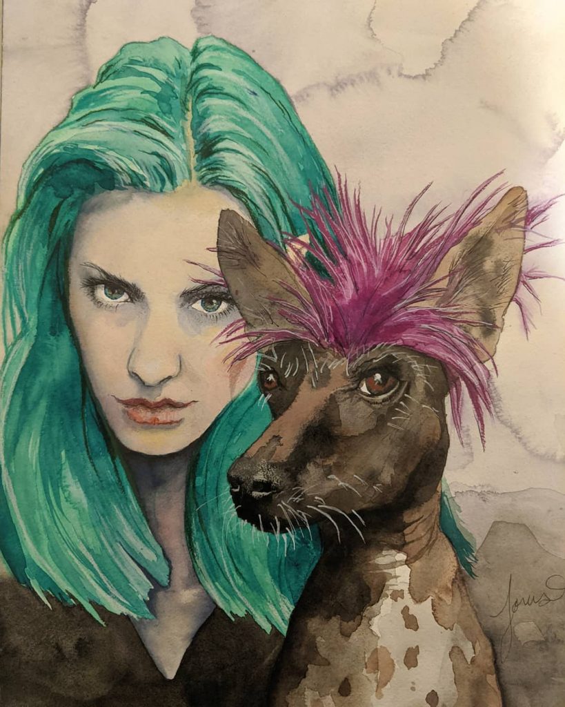Self portrait with punk pooch - Crystal James